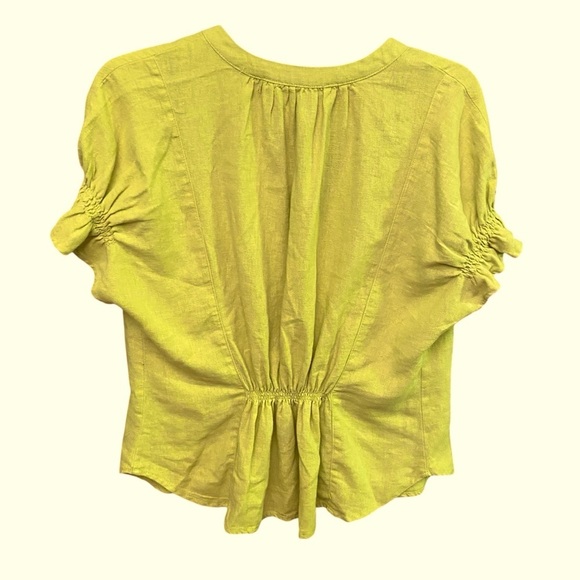 Andrew Marc New York Women’s Linen Blouse Size M Chartreuse Back Gather Design - Picture 5 of 9